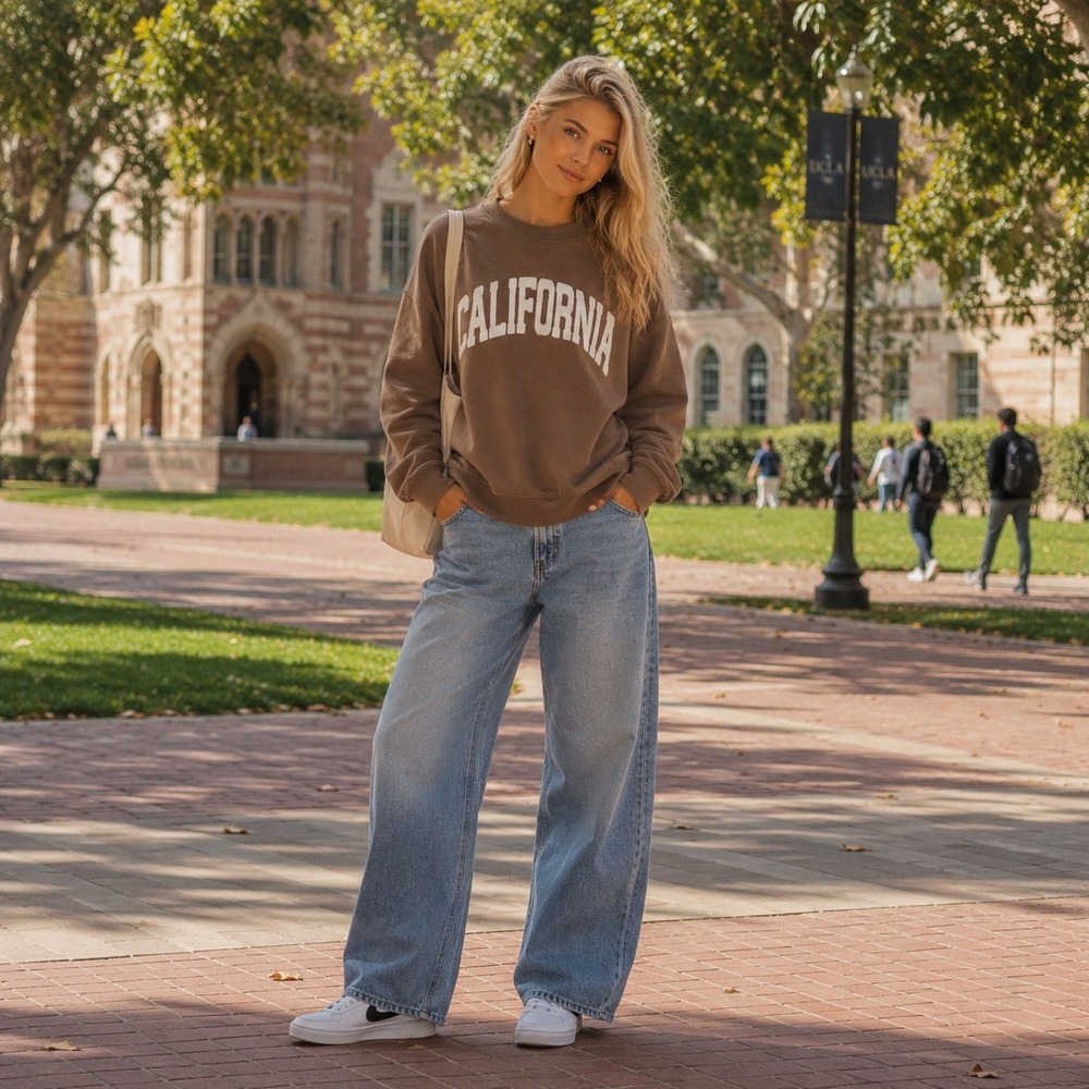 State of Mine Women's Brown California Chenille Graphic Crewneck Sweatshirt M